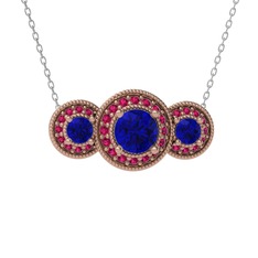 Lab safir ve rodolit garnet 8 ayar rose altın kolye (40 cm beyaz altın rolo zincir)