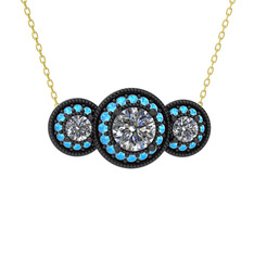 Elia Tria Kolye - Swarovski ve akuamarin 925 ayar siyah rodyum kaplama gümüş kolye (40 cm altın rolo zincir) #1470tbh