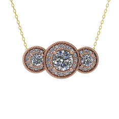 Elia Tria Kolye - Pırlanta ve swarovski 18 ayar rose altın kolye (1.5 karat, 40 cm altın rolo zincir) #14begqc