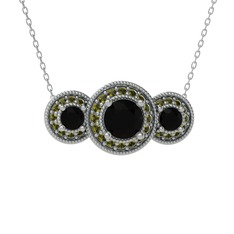 Siyah zirkon ve peridot 14 ayar beyaz altın kolye (40 cm beyaz altın rolo zincir)