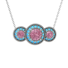 Elia Tria Kolye - Pembe kuvars ve akuamarin 18 ayar beyaz altın kolye (40 cm beyaz altın rolo zincir) #14jegh6