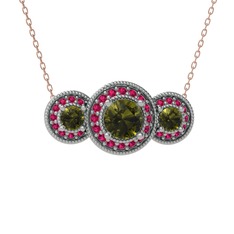 Elia Tria Kolye - Peridot ve rodolit garnet 18 ayar beyaz altın kolye (40 cm rose altın rolo zincir) #14urrzf