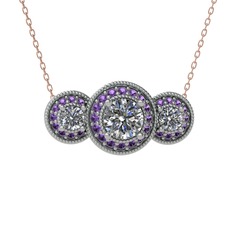 Elia Tria Kolye - Pırlanta ve ametist 18 ayar beyaz altın kolye (1.5 karat, 40 cm gümüş rolo zincir) #14w8kmq