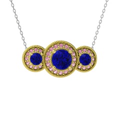 Elia Tria Kolye - Lab safir ve pembe kuvars 8 ayar altın kolye (40 cm beyaz altın rolo zincir) #14yvm05