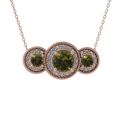 Elia Tria Kolye - Peridot ve beyaz zirkon 8 ayar rose altın kolye (40 cm rose altın rolo zincir) #14zvqyq