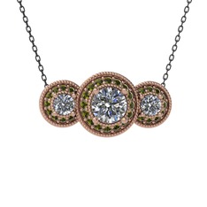 Elia Tria Kolye - Pırlanta ve peridot 14 ayar rose altın kolye (1.5 karat, 40 cm gümüş rolo zincir) #1522j1t