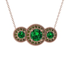 Yeşil kuvars ve peridot 14 ayar rose altın kolye (40 cm rose altın rolo zincir)