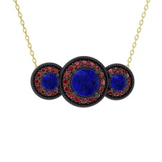 Elia Tria Kolye - Lab safir ve garnet 925 ayar siyah rodyum kaplama gümüş kolye (40 cm altın rolo zincir) #15bdpzg