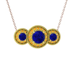 Lab safir ve sitrin 18 ayar altın kolye (40 cm rose altın rolo zincir)