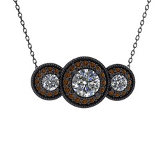 Elia Tria Kolye - Swarovski ve dumanlı kuvars 925 ayar siyah rodyum kaplama gümüş kolye (40 cm gümüş rolo zincir) #15j6l4w