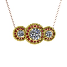 Swarovski ve garnet 18 ayar altın kolye (40 cm rose altın rolo zincir)