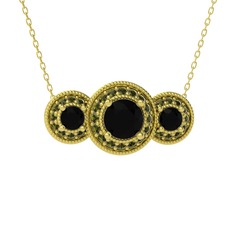 Elia Tria Kolye - Siyah zirkon ve peridot 925 ayar altın kaplama gümüş kolye (40 cm altın rolo zincir) #15vb718