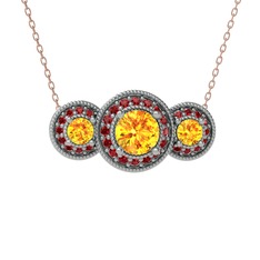 Sitrin ve garnet 14 ayar beyaz altın kolye (40 cm rose altın rolo zincir)