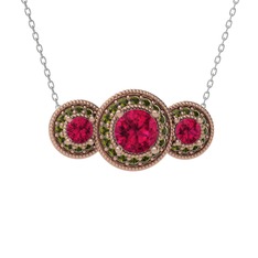 Rodolit garnet ve peridot 18 ayar rose altın kolye (40 cm beyaz altın rolo zincir)