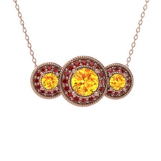 Elia Tria Kolye - Sitrin ve garnet 925 ayar rose altın kaplama gümüş kolye (40 cm gümüş rolo zincir) #16ht48v