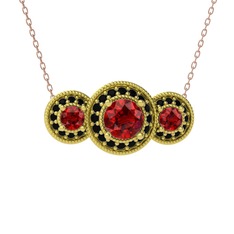 Elia Tria Kolye - Garnet ve siyah zirkon 8 ayar altın kolye (40 cm rose altın rolo zincir) #16kchh4