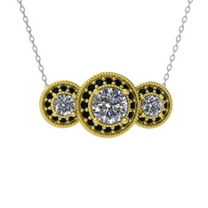 Swarovski ve siyah zirkon 14 ayar altın kolye (40 cm beyaz altın rolo zincir)
