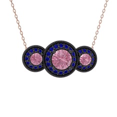 Elia Tria Kolye - Pembe kuvars ve lab safir 925 ayar siyah rodyum kaplama gümüş kolye (40 cm rose altın rolo zincir) #16ncunj