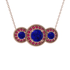 Lab safir ve rodolit garnet 14 ayar rose altın kolye (40 cm rose altın rolo zincir)