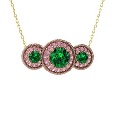 Yeşil kuvars ve pembe kuvars 14 ayar rose altın kolye (40 cm gümüş rolo zincir)