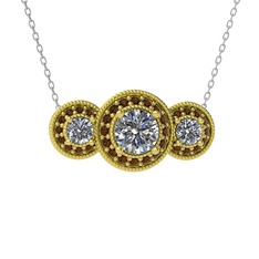 Swarovski ve dumanlı kuvars 8 ayar altın kolye (40 cm beyaz altın rolo zincir)