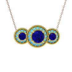 Elia Tria Kolye - Lab safir ve akuamarin 18 ayar altın kolye (40 cm rose altın rolo zincir) #187nofq