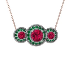 Rodolit garnet ve yeşil kuvars 8 ayar beyaz altın kolye (40 cm rose altın rolo zincir)