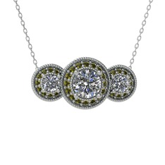 Elia Tria Kolye - Swarovski ve peridot 14 ayar beyaz altın kolye (40 cm beyaz altın rolo zincir) #18f4412