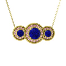 Lab safir ve pembe kuvars 8 ayar altın kolye (40 cm altın rolo zincir)