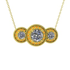 Elia Tria Kolye - Swarovski ve sitrin 8 ayar altın kolye (40 cm altın rolo zincir) #18r0v4s