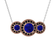 Lab safir ve siyah zirkon 18 ayar rose altın kolye (40 cm beyaz altın rolo zincir)
