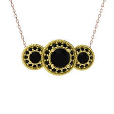Elia Tria Kolye - Siyah zirkon 14 ayar altın kolye (40 cm gümüş rolo zincir) #18w5ezy