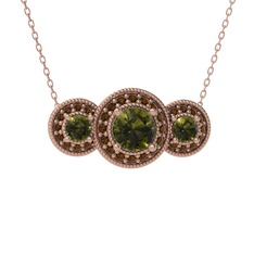 Elia Tria Kolye - Peridot ve dumanlı kuvars 925 ayar rose altın kaplama gümüş kolye (40 cm rose altın rolo zincir) #18ygls