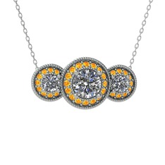 Elia Tria Kolye - Swarovski ve sitrin 8 ayar beyaz altın kolye (40 cm beyaz altın rolo zincir) #18zkf2h