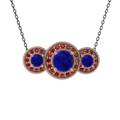 Elia Tria Kolye - Lab safir ve garnet 14 ayar rose altın kolye (40 cm gümüş rolo zincir) #197pk4r