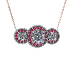 Beyaz zirkon ve rodolit garnet 8 ayar beyaz altın kolye (40 cm rose altın rolo zincir)