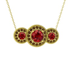 Garnet ve dumanlı kuvars 925 ayar altın kaplama gümüş kolye (40 cm altın rolo zincir)