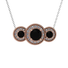 Elia Tria Kolye - Siyah zirkon ve swarovski 14 ayar rose altın kolye (40 cm beyaz altın rolo zincir) #19p86vt