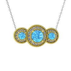 Elia Tria Kolye - Akuamarin ve pırlanta 8 ayar altın kolye (0.462 karat, 40 cm gümüş rolo zincir) #1a2z92