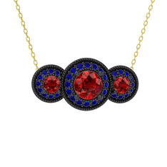 Elia Tria Kolye - Garnet ve lab safir 925 ayar siyah rodyum kaplama gümüş kolye (40 cm gümüş rolo zincir) #1absqmb