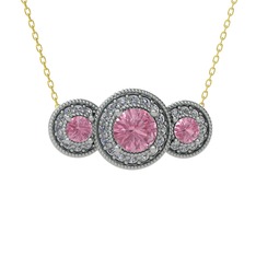 Elia Tria Kolye - Pembe kuvars ve swarovski 14 ayar beyaz altın kolye (40 cm altın rolo zincir) #1ajcrx4