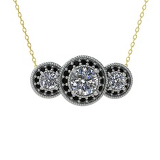Elia Tria Kolye - Swarovski ve siyah zirkon 8 ayar beyaz altın kolye (40 cm altın rolo zincir) #1anm2ad
