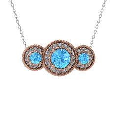 Akuamarin ve swarovski 925 ayar rose altın kaplama gümüş kolye (40 cm beyaz altın rolo zincir)