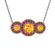 Sitrin ve rodolit garnet 14 ayar rose altın kolye (40 cm gümüş rolo zincir)