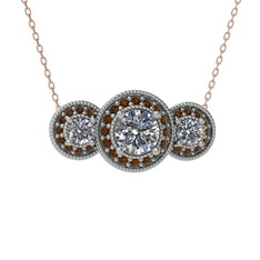 Elia Tria Kolye - Swarovski ve dumanlı kuvars 14 ayar beyaz altın kolye (40 cm rose altın rolo zincir) #1b2hexv