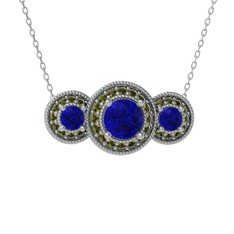 Lab safir ve peridot 18 ayar beyaz altın kolye (40 cm beyaz altın rolo zincir)