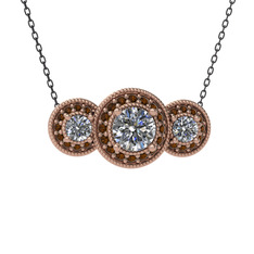 Elia Tria Kolye - Pırlanta ve dumanlı kuvars 8 ayar rose altın kolye (1.5 karat, 40 cm gümüş rolo zincir) #1c0baqd