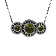 Peridot ve siyah zirkon 18 ayar beyaz altın kolye (40 cm gümüş rolo zincir)