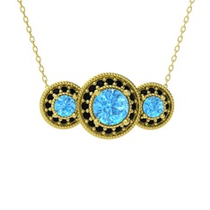 Elia Tria Kolye - Akuamarin ve siyah zirkon 14 ayar altın kolye (40 cm gümüş rolo zincir) #1csxz4b