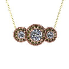 Beyaz zirkon ve peridot 8 ayar rose altın kolye (40 cm gümüş rolo zincir)